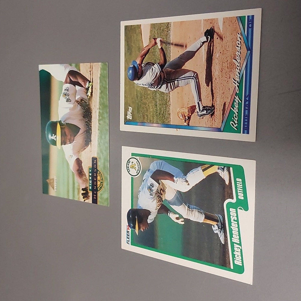 Set of 3 Rickey Henderson Trading Cards